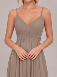 V-Neck Pleated Chiffon Long Bridesmaid Dress with Slit