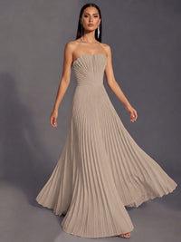 Strapless A-line Long Pleated Satin Prom Dress