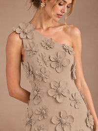 Sage Green One Shoulder Satin Formal Maxi Dress with 3D Floral