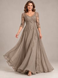 Sequin Lace A-Line Mother of the Bride Dress with 3/4 Sleeves