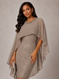 Floral Sheath Mother of the Bride Dress with Cape Overlay