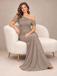 One Shoulder Chiffon Mother of The Bride Dress