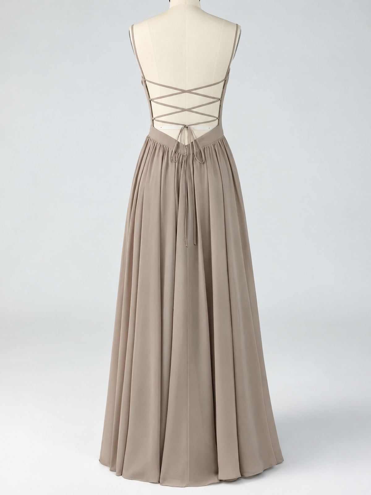 Spaghetti Strap Ruched Chiffon Maxi Dress with Backless