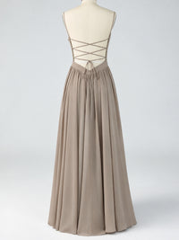 Spaghetti Strap Ruched Chiffon Maxi Dress with Backless