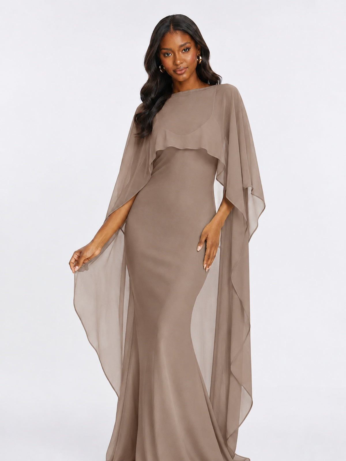 Satin Cape Prom Dresses Meramid Maxi Dress