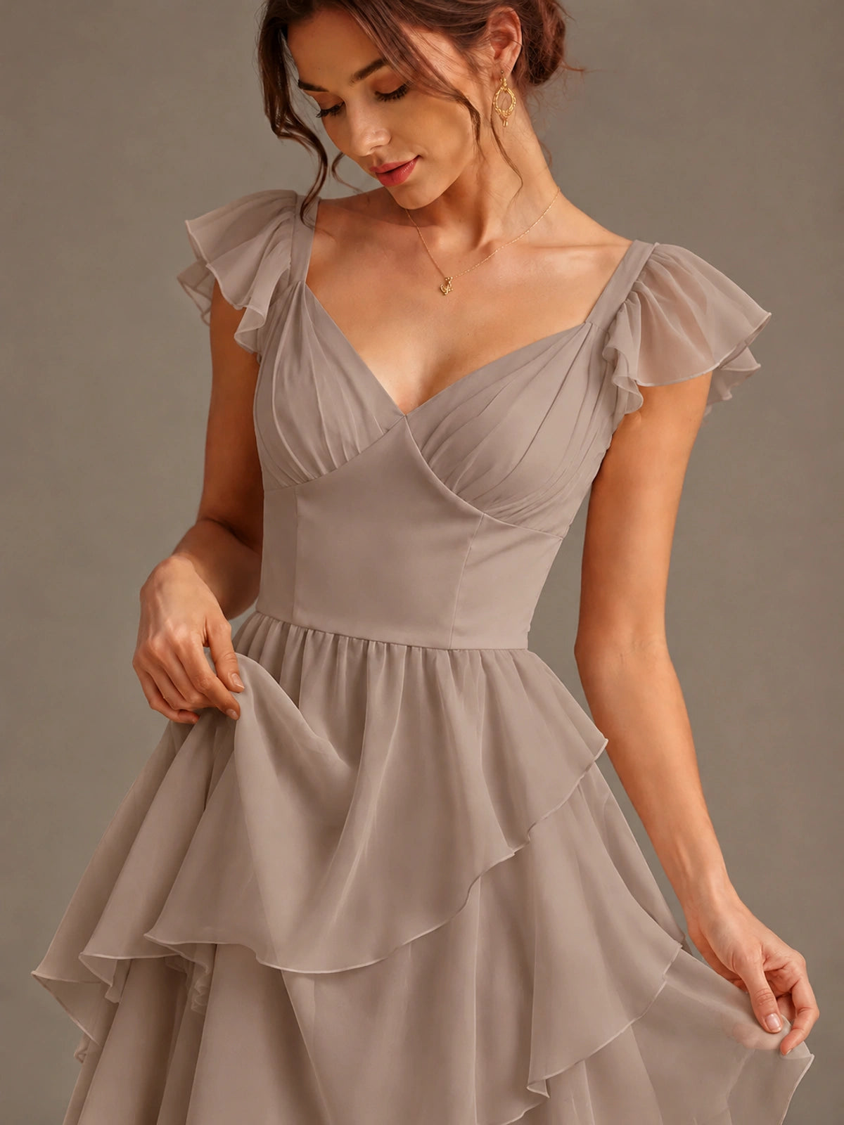 Ruffle Tiered V Neck Maxi Dress