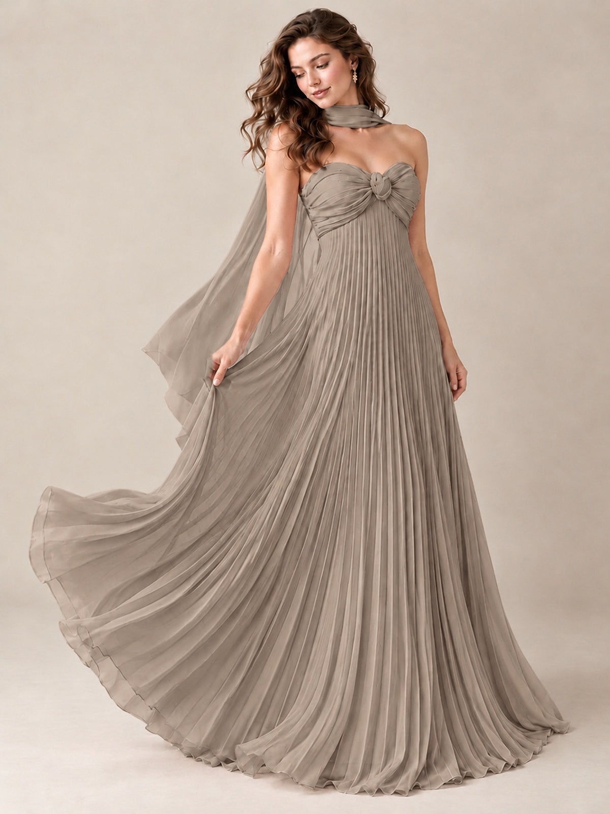 Sweetheart Neckline Pleated Prom Dress Strapless A-line Formal Dress with Flowy Scarf
