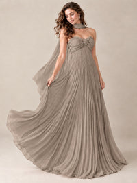 Sweetheart Neckline Pleated Prom Dress Strapless A-line Formal Dress with Flowy Scarf