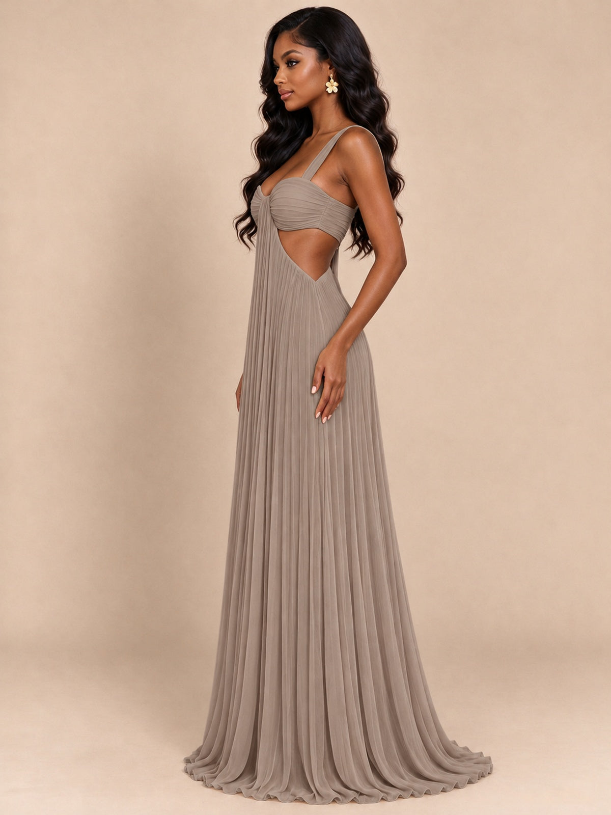 Butter Yellow Pleated Cutout Maxi Dress