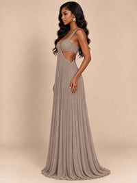 Butter Yellow Pleated Cutout Maxi Dress