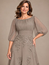 A-Line Mother of the Bride Dress with Sheer Puff Sleeves