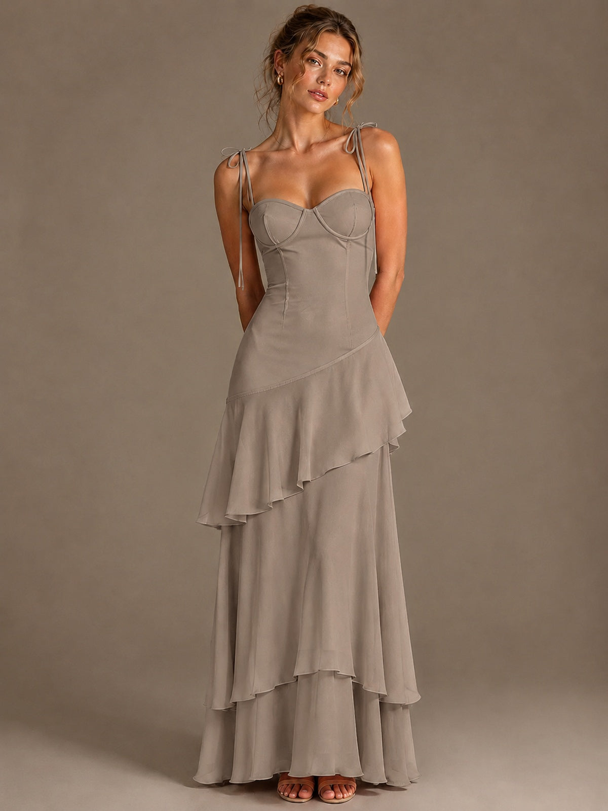 Spaghetti Strap Tiered Ruffles Chiffon Prom Dress