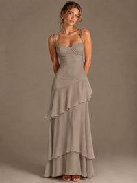 Spaghetti Strap Tiered Ruffles Chiffon Prom Dress