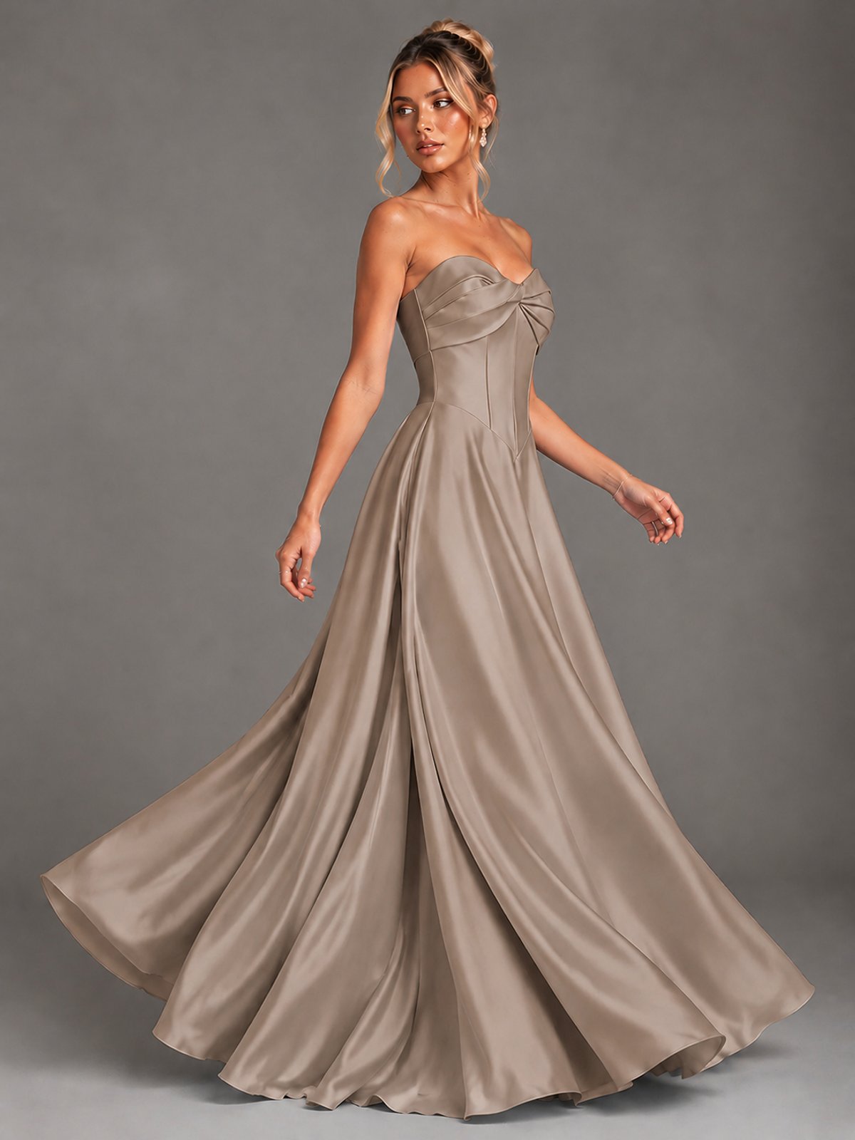Sweetheart Neck Strapless Satin A-Line Prom Dress
