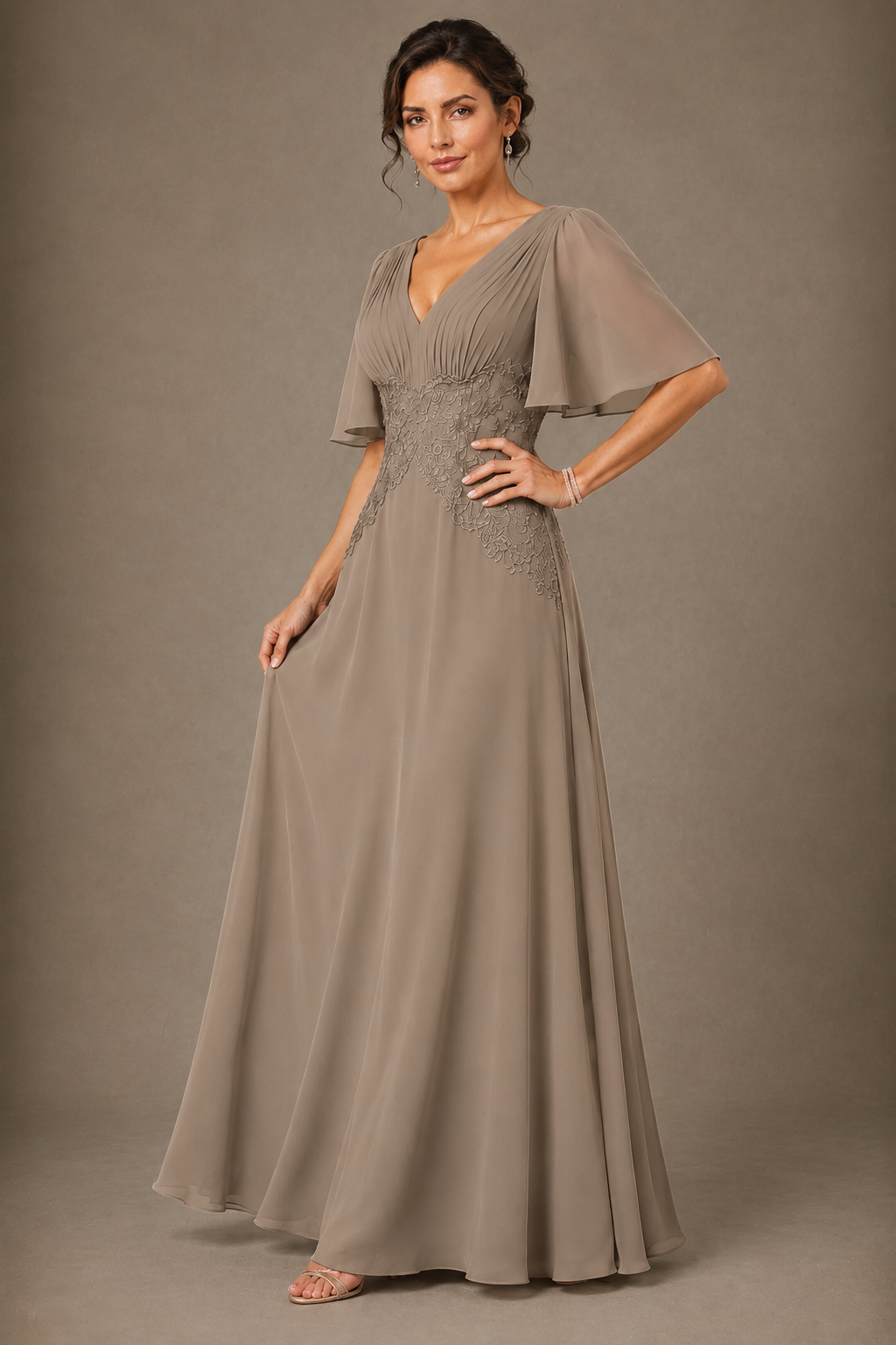 A-Line Chiffon Mother of the Bride Dress with Applique