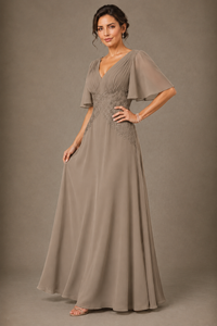 A-Line Chiffon Mother of the Bride Dress with Applique