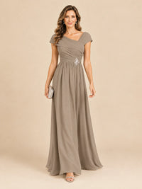 Cap Sleeve Mother of The Bride Dresses Long Chiffon Formal Gowns