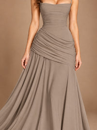 Butter Yellow Square Neck Ruched A-Line Prom Dress
