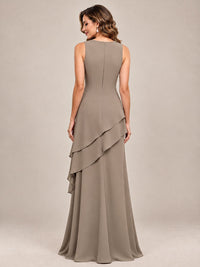 Dusty Blue Two-Piece Chiffon Mother of the Bride Dress with Jacket
