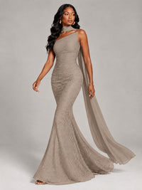 Pleated Chiffon Lace Prom Dresses Long Bodycon Mermaid with Scarf