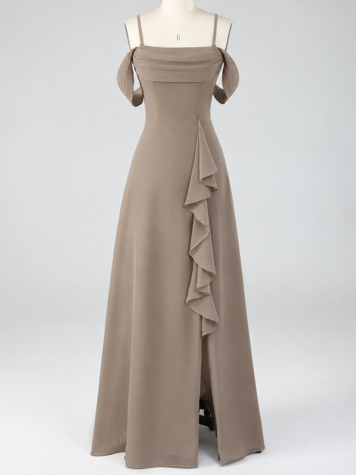 Spaghetti Strap Chiffon Bridesmaid Dress with Ruffles Slit