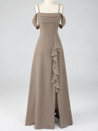 Spaghetti Strap Chiffon Bridesmaid Dress with Ruffles Slit