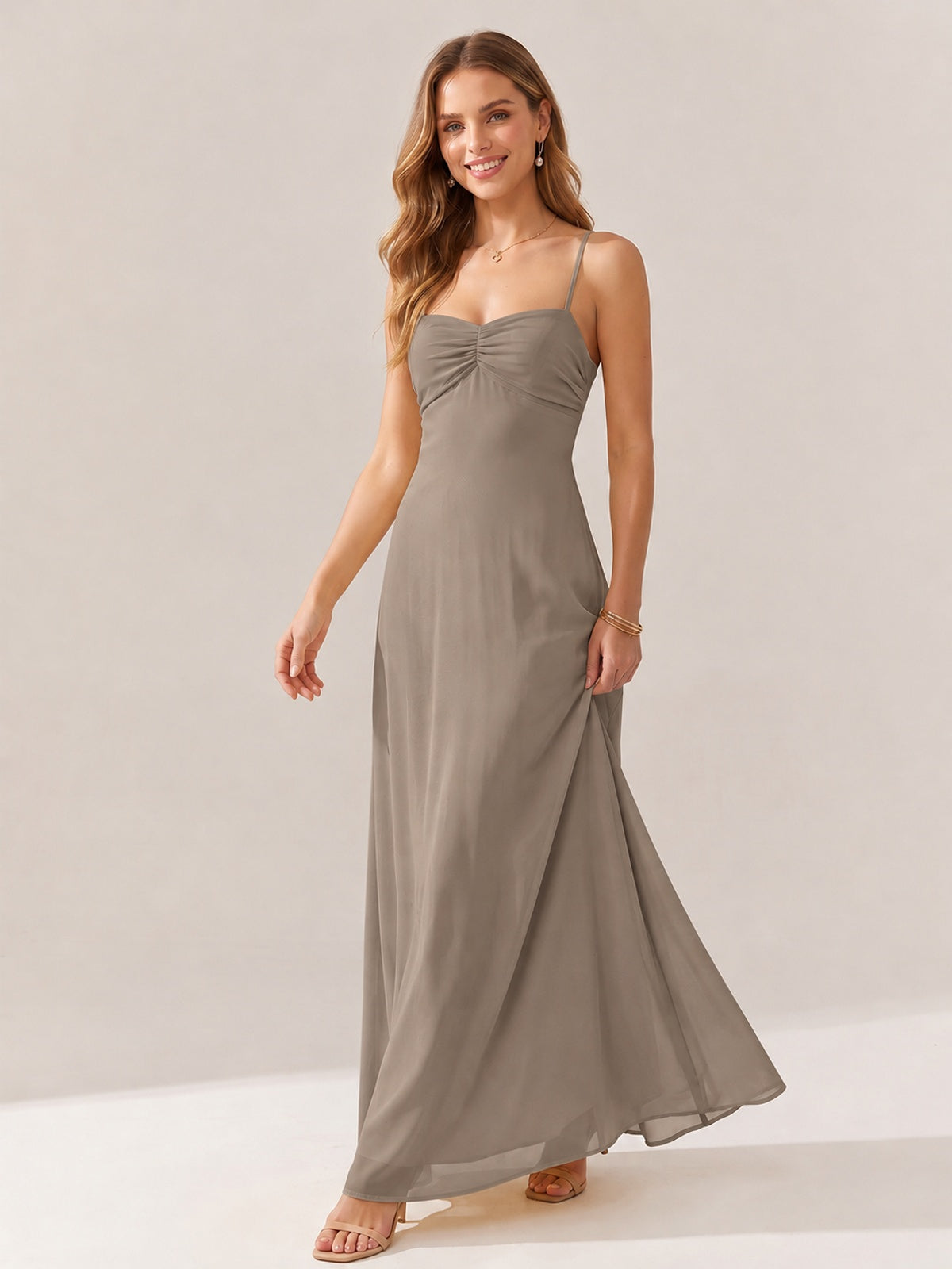 JOVELLEE Yellow Sweetheart Ruched Bust Chiffon Maxi Dress