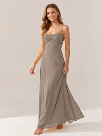 JOVELLEE Yellow Sweetheart Ruched Bust Chiffon Maxi Dress