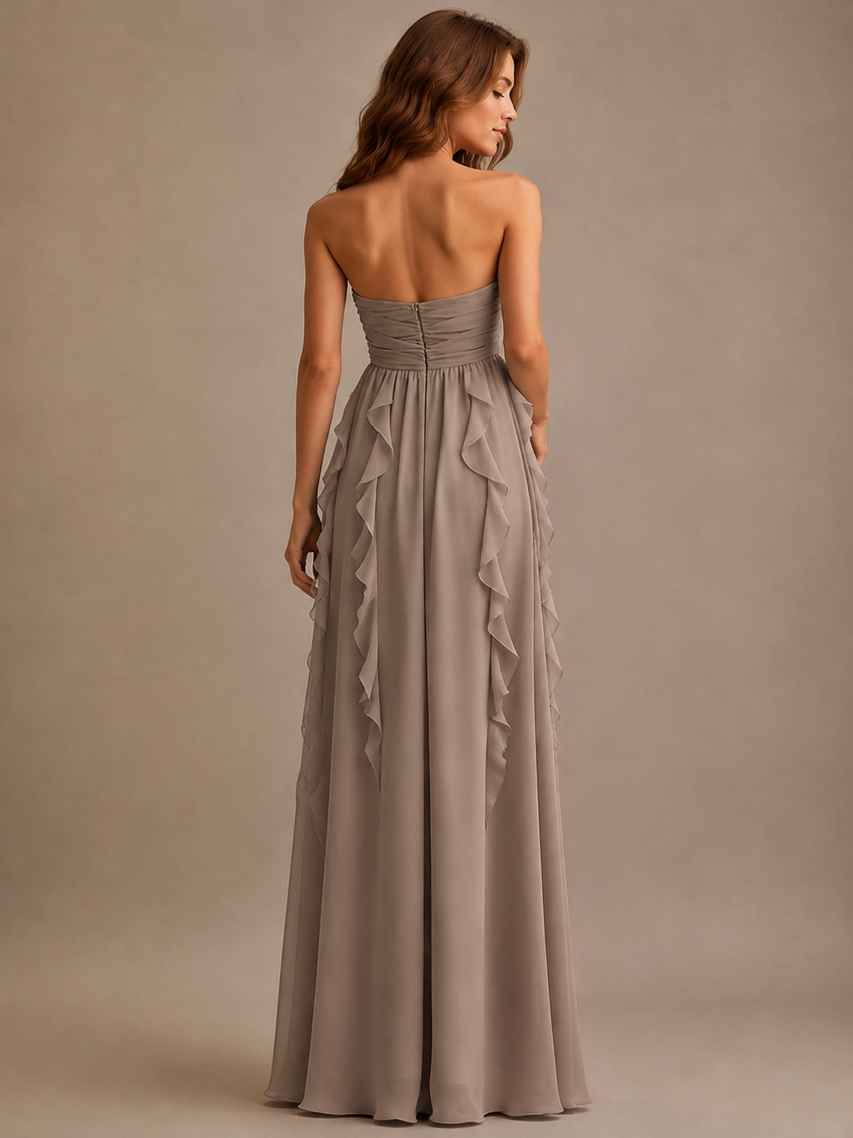 Srapless Sweetheart Chiffon Prom Dress Ruffle Formal Evening Gown