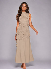 3D Floral Applique High Neck Prom Maxi Dress