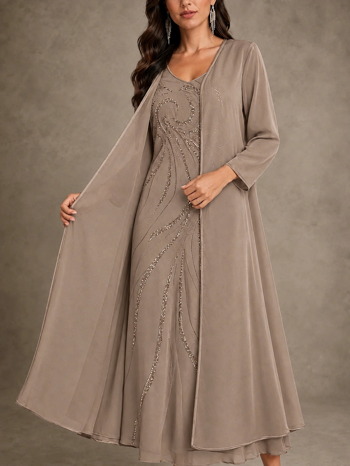 Sequin Chiffon Mother of the Bride Dress with Jacket