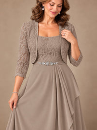 Blush Pink A-Line Mother of the Bride Dress with Lace Jacket and Ruffles