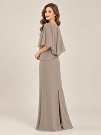 Cape Sleeve Mother of the Bride Dress with Asymmetrical Overlay