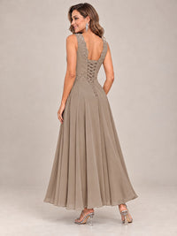 Dusty Blue Floral Lace Chiffon Mother of the Bride Dress with Jacket