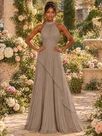 Wrap Pleated Prom Dress Halter A-line Chiffon Formal Wedding Dress