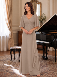 V-Neck Chiffon Lace Mother of the Bride Dresses