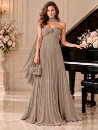 Sweetheart Neckline Pleated Prom Dress Strapless A-line Formal Dress with Flowy Scarf