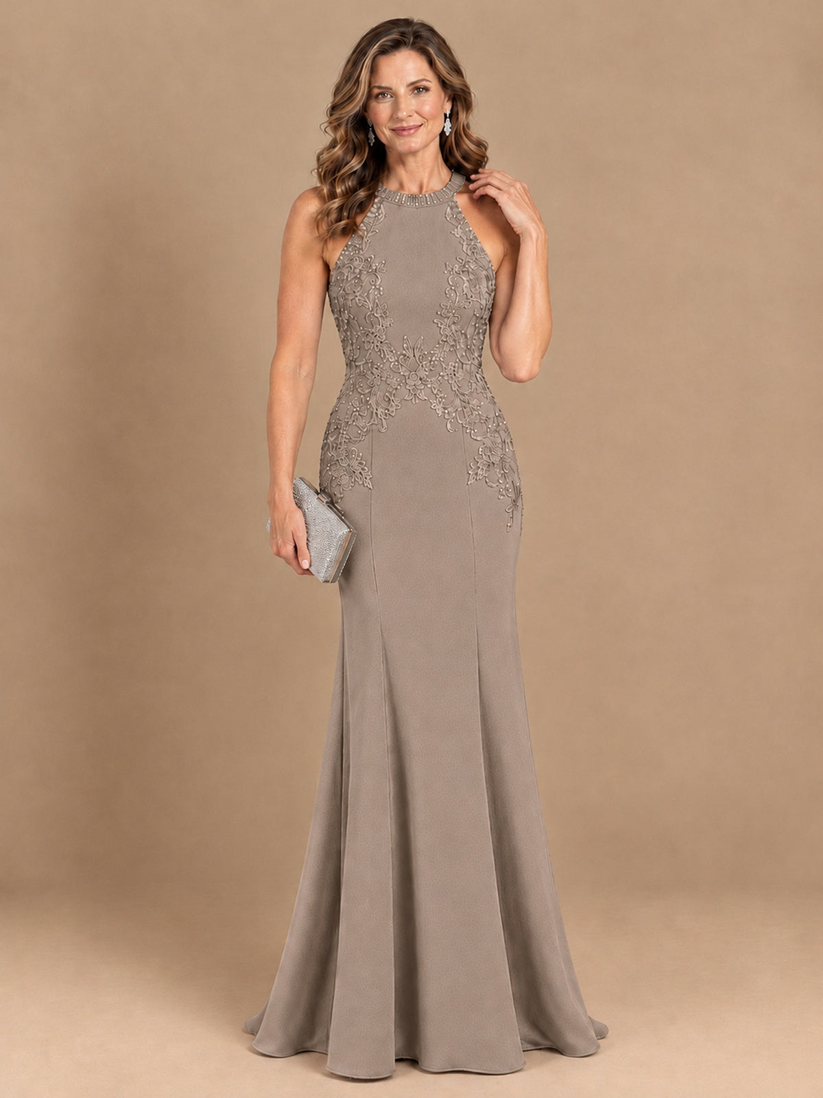 Halter Neckline Lace Appliques Mother of The Bride Dresses