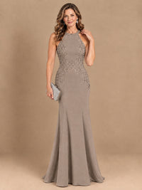 Halter Neckline Lace Appliques Mother of The Bride Dresses