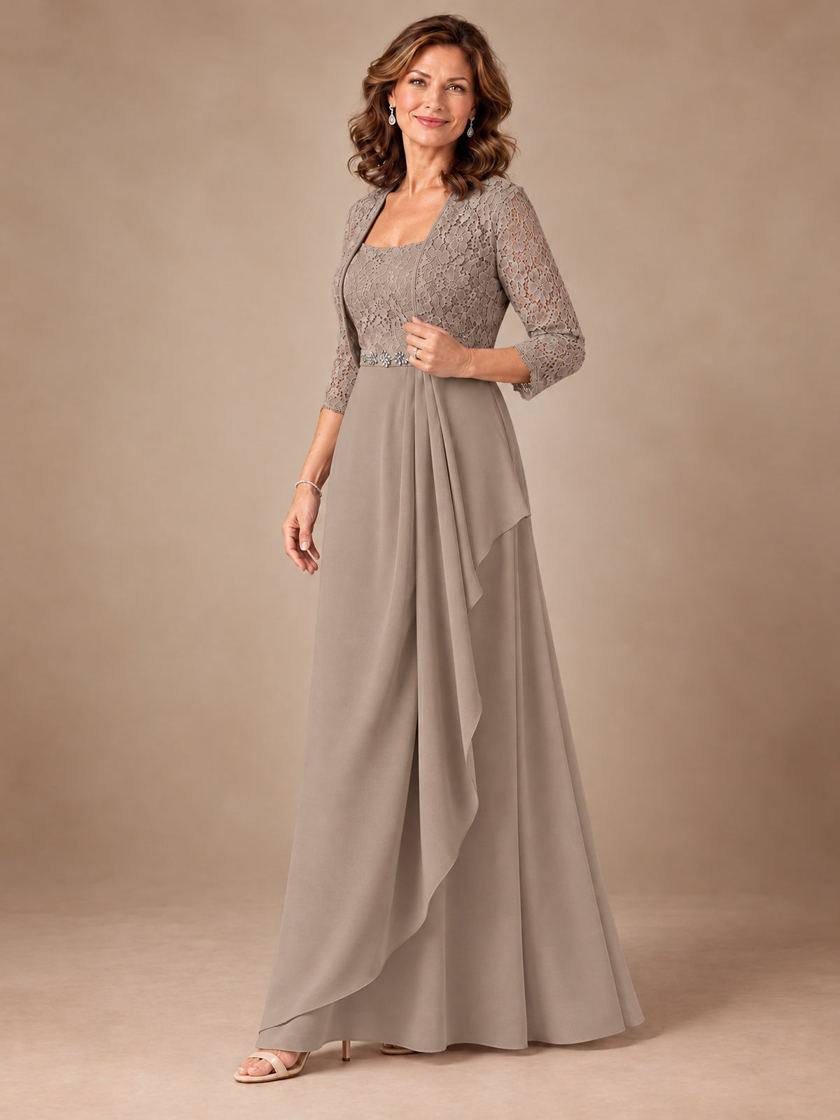 Blush Pink A-Line Mother of the Bride Dress with Lace Jacket and Ruffles