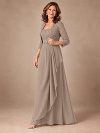 Blush Pink A-Line Mother of the Bride Dress with Lace Jacket and Ruffles