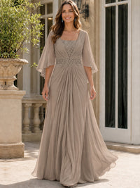 Elegant V-Neck Sequined Chiffon Mother of the Bride Dress with Flutter Sleeves