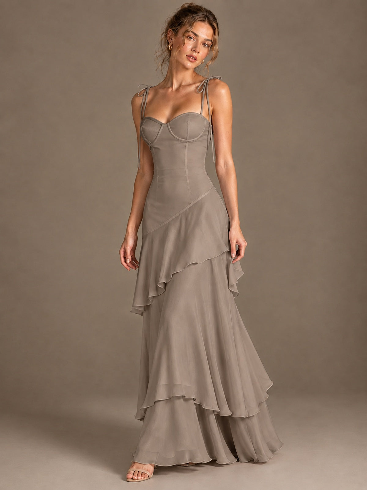 Spaghetti Strap Tiered Ruffles Chiffon Prom Dress