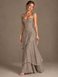Spaghetti Strap Tiered Ruffles Chiffon Prom Dress