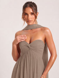 Strapless Ruched Chiffon Long Prom Dress with Scarf