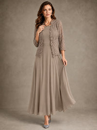 2-Piece Chiffon Mother of the Bride Dress with Lace Jacket