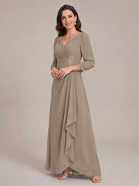 V-Neck Pleated Chiffon Mother of the Bride Dress with Flutter Sleeves