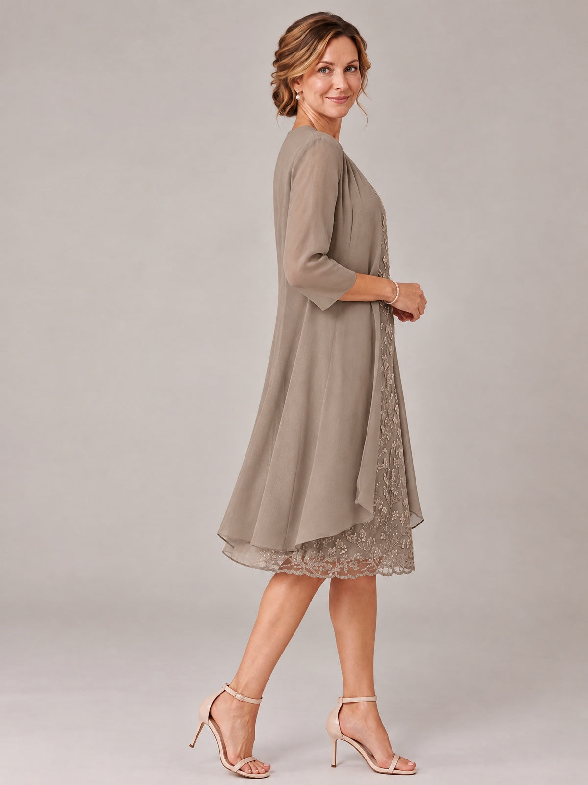 Tea Length Sequin Lace Mother of The Bride Dress with Chiffon Jacket