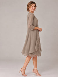 Tea Length Sequin Lace Mother of The Bride Dress with Chiffon Jacket