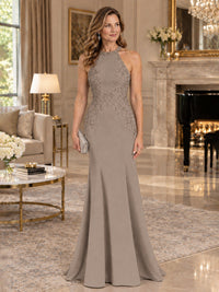 Halter Neckline Lace Appliques Mother of The Bride Dresses